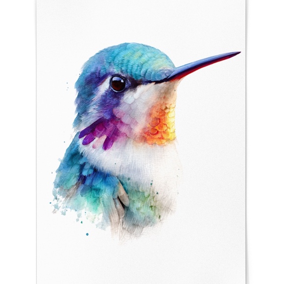 Watercolor Hummingbird Wall Art Print, Unframed - Enchanting Nature-Inspired - Picture 3 of 6